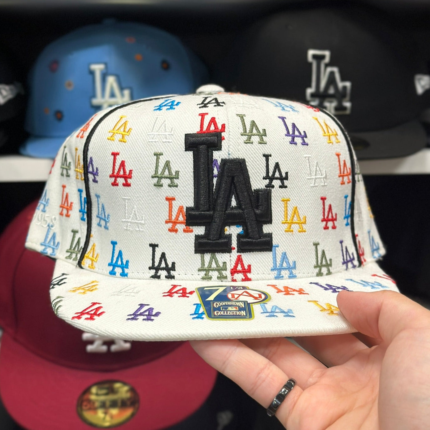 LA Dodgers MLB Fitted Hat | Vintage American Needle Sized Cap | White/Multicolor