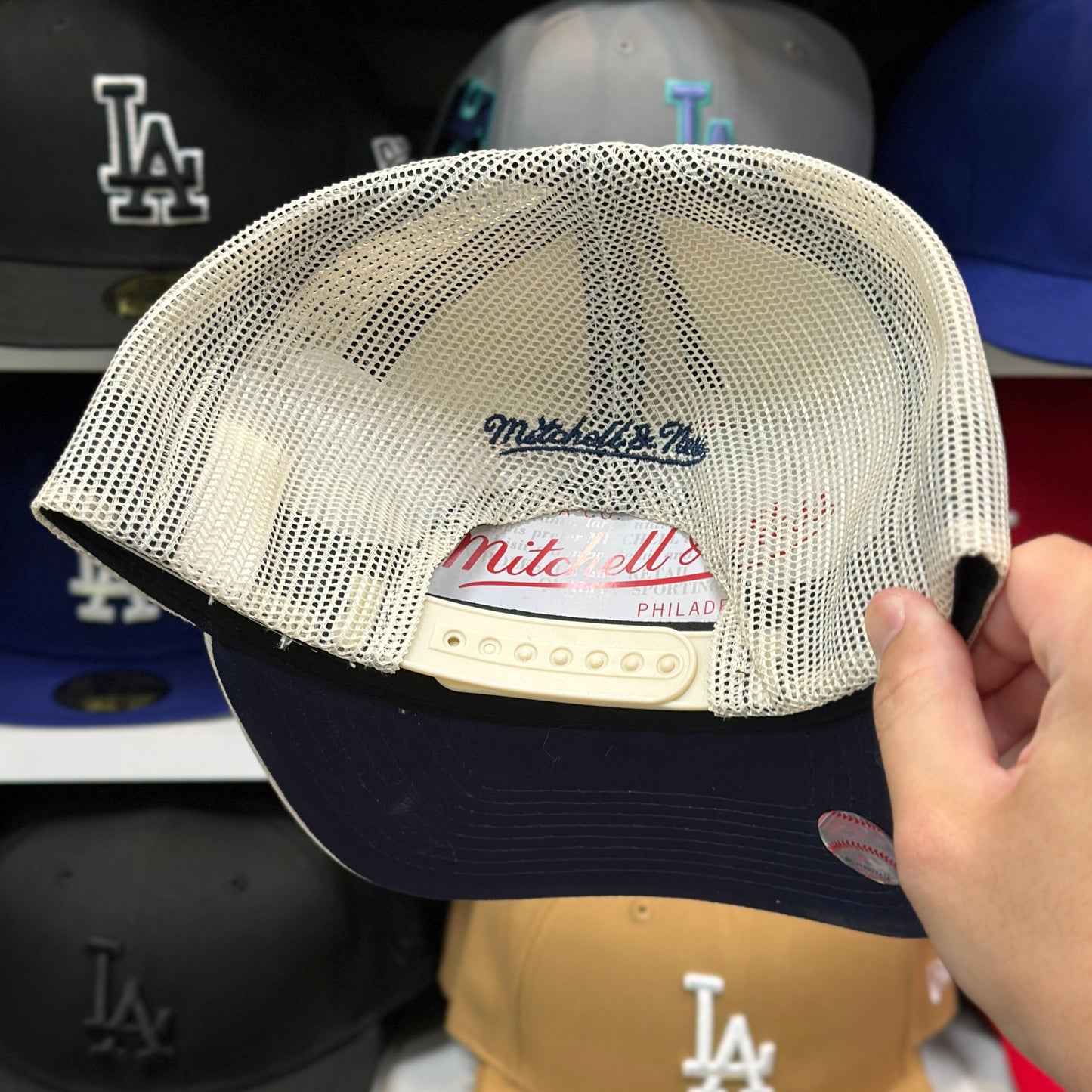 New York Yankees MLB Foam Trucker Hat | Mitchell & Ness Adjustable Fit Snapback | Creme