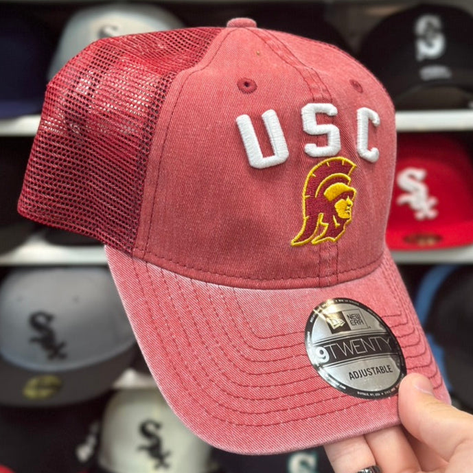 USC Trojans NCAA Trucker Ball Cap | New Era 9TWENTY Adjustable Strap Back | Red