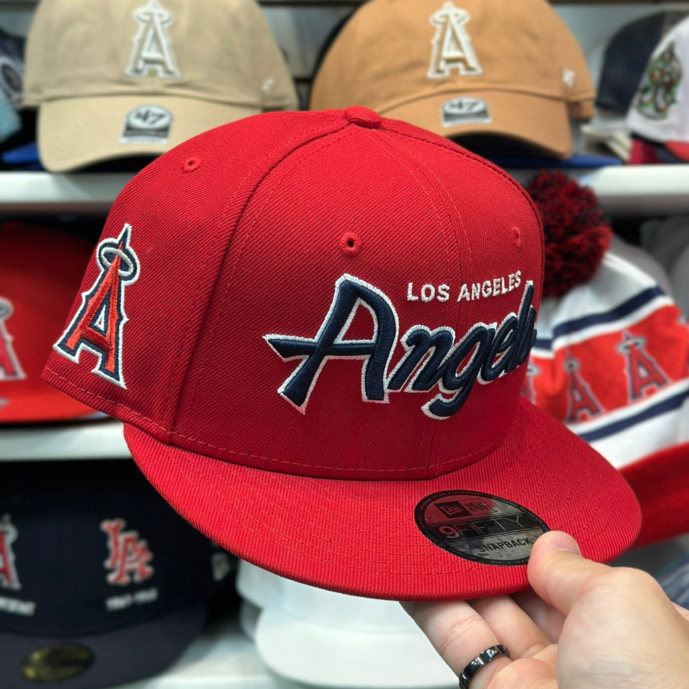 LA Angels MLB Retro Script Logo Snapback | New Era 9FIFTY Adjustable Snap | Red
