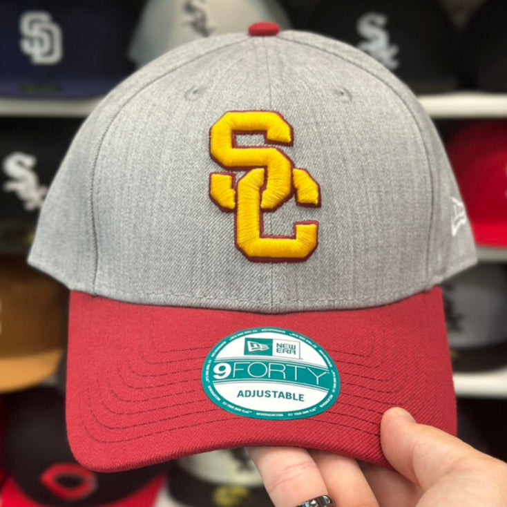 USC Trojans NCAA Ball Cap New Era 9FORTY Adjustable Velcro Strap Silver/Red
