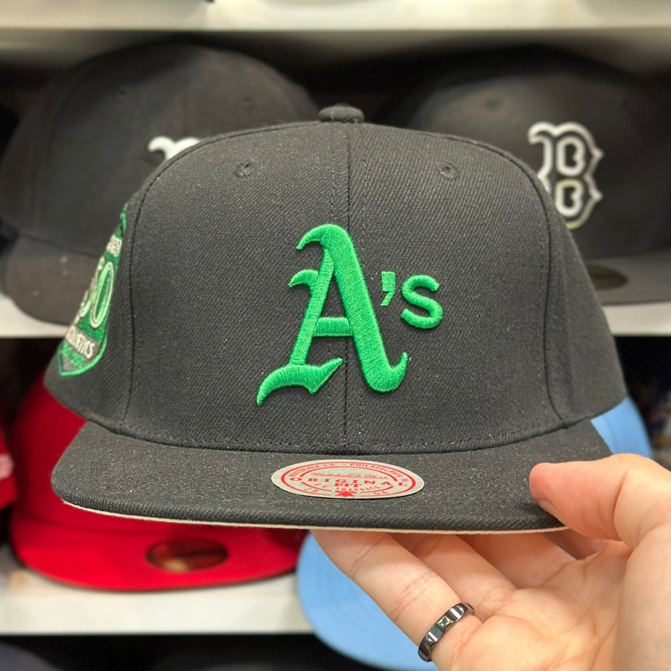 Oakland Athletics '50th Anniversary' Black/Green Mitchell & Ness Snapback