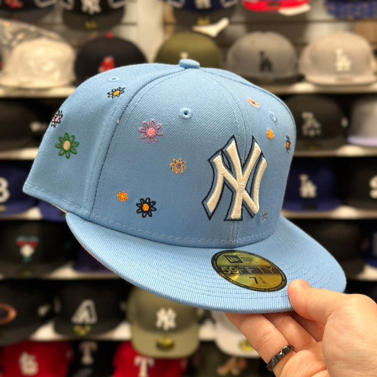 New Era New York Yankees 'Floral Patches - Blue Silk Inline' 59FIFTY Fitted Hat | Pink Under Brim