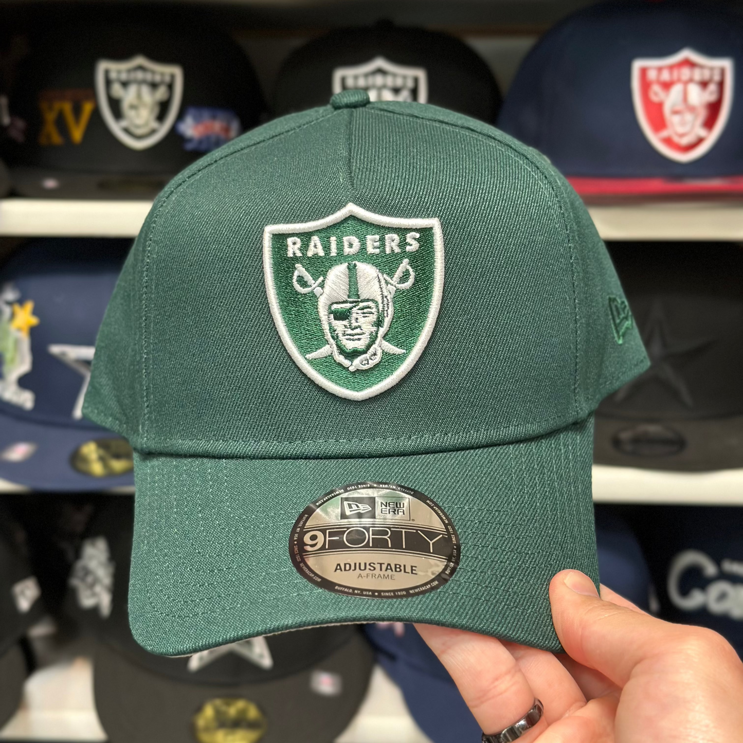 New Era Las Vegas Raiders A-Frame 9FORTY Snapback Dark Green