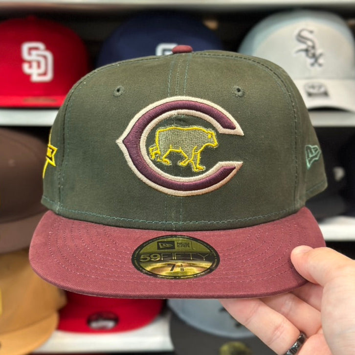 Chicago Cubs MLB Fitted Cap | New Era 59FIFTY Sized Cap | Olive/Maroon