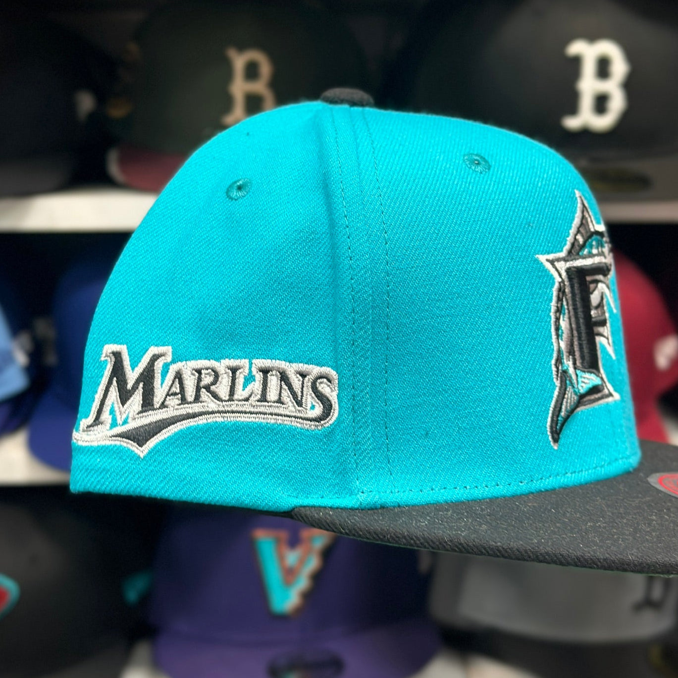 Florida Marlins MLB Snapback | Mitchell & Ness Original Fit Adjustable Hat | Teal/Black