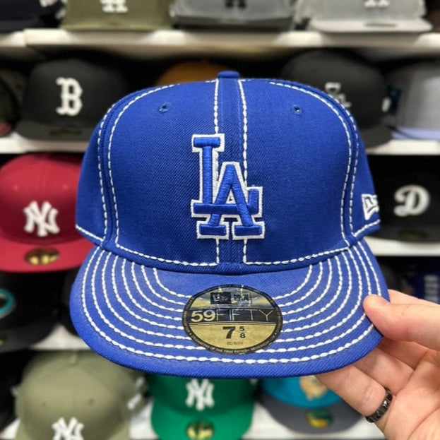 LA Dodgers MLB Vintage White Stitch Fitted Hat New Era 59FIFTY Sized Cap Blue