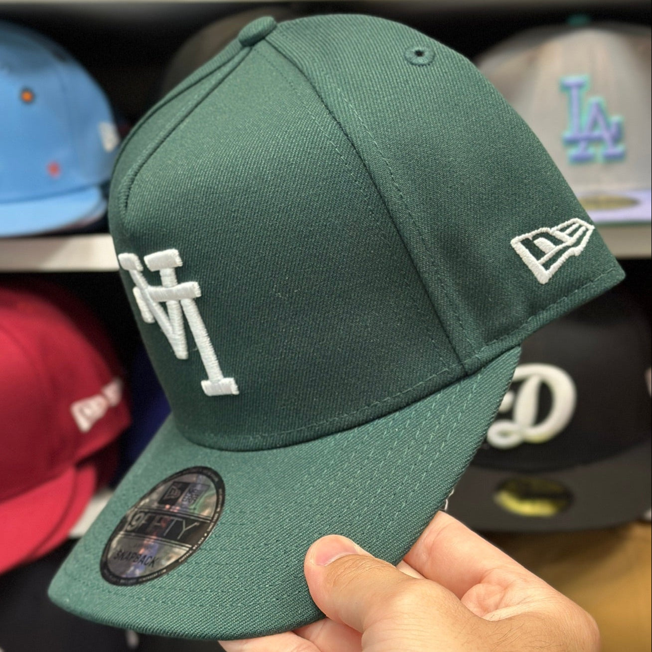New Era Los Angeles Dodgers 'Upside Down Logo' A-Frame Midnight Green 9FIFTY Snapback - Product Image