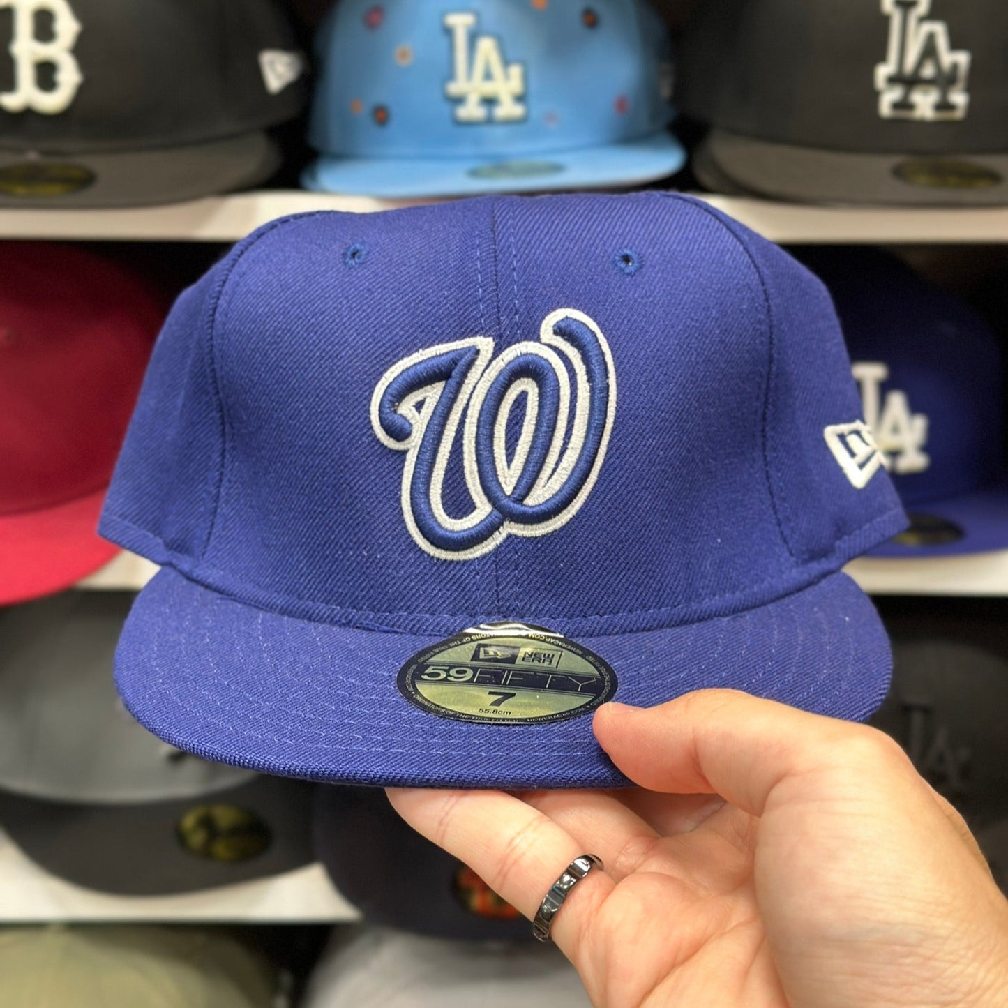Washington Nationals MLB Vintage Fitted Hat | New Era 59FIFTY Sized Cap | Blue Outline