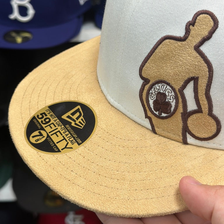 Boston Celtics Vintage Suede Fitted | New Era 59FIFTY Sized Hat | Beige/White