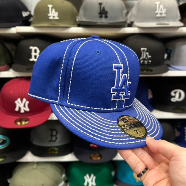New Era 59FIFTY LA Dodgers MLB Vintage White Stitch Fitted Hat Sized Cap Blue