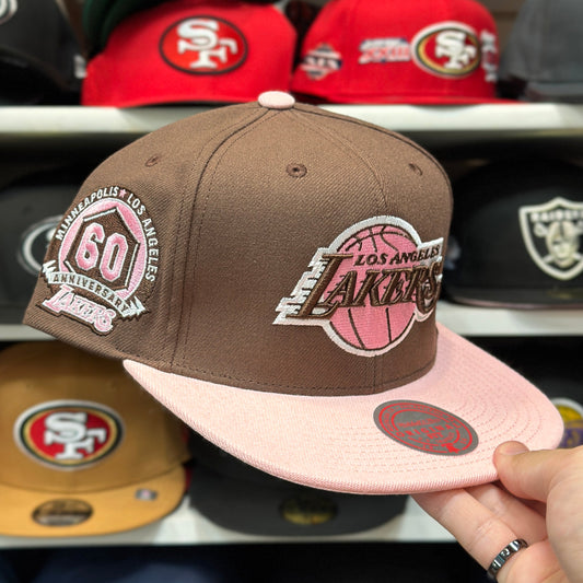 Los Angeles Lakers '60th Anniversary' Mocha Brown/Pink Mitchell & Ness Snapback