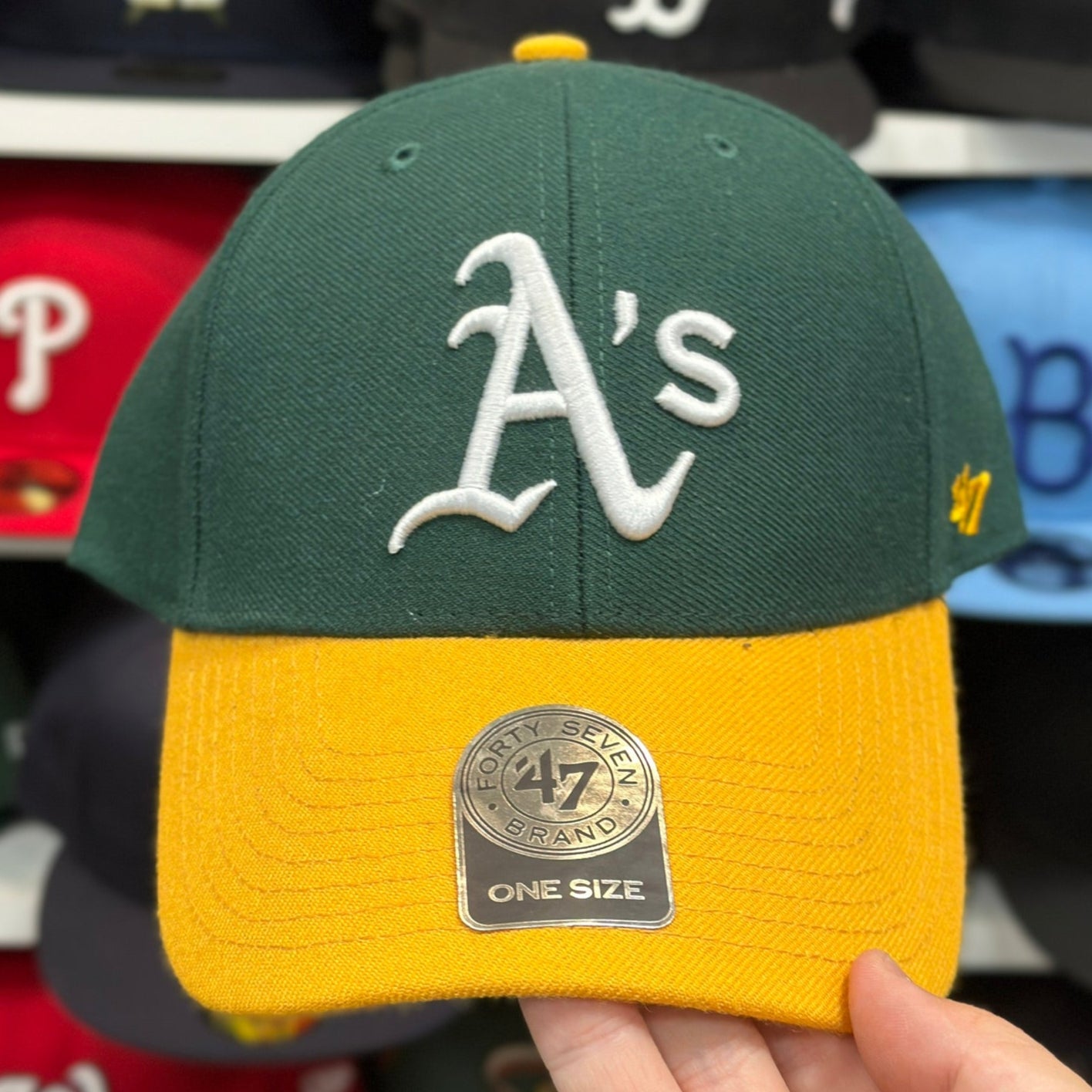 Oakland Athletics MLB Ball Cap | '47 Brand MVP Adjustable Curve Cap | Green/Yellow