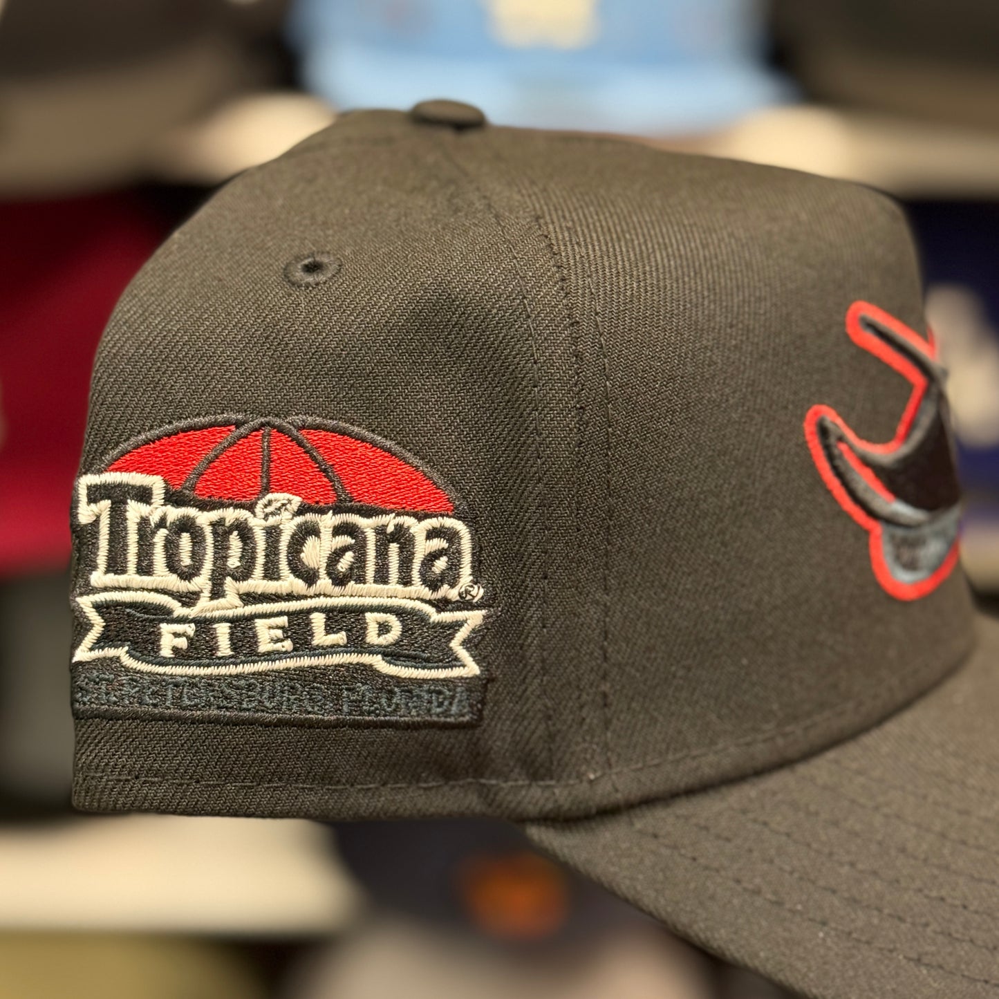 New Era Tampa Bay Rays 'Tropicana Field' A-Frame 9FORTY Snapback Black Red Under Brim