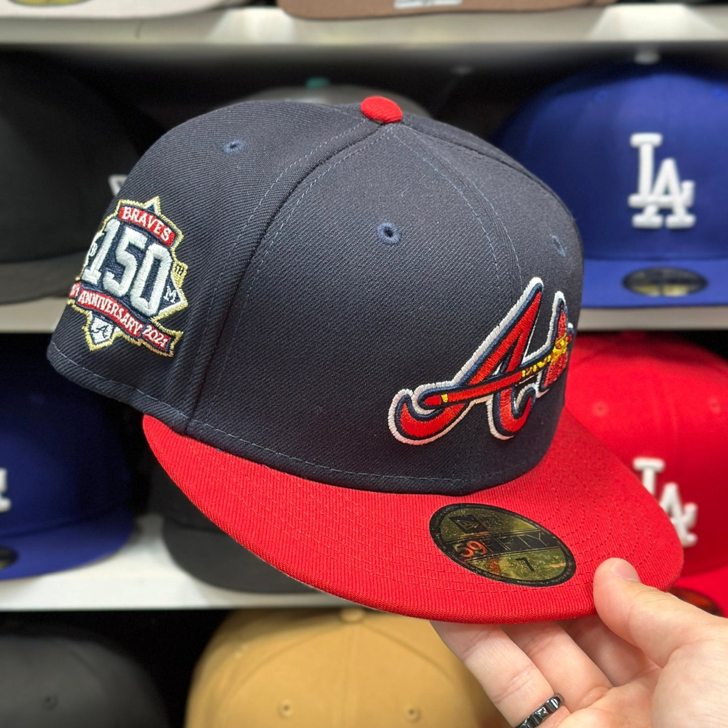 New Era 59FIFTY Atlanta Braves MLB '150th Anniversary' Patch Fitted Cap Navy/Red