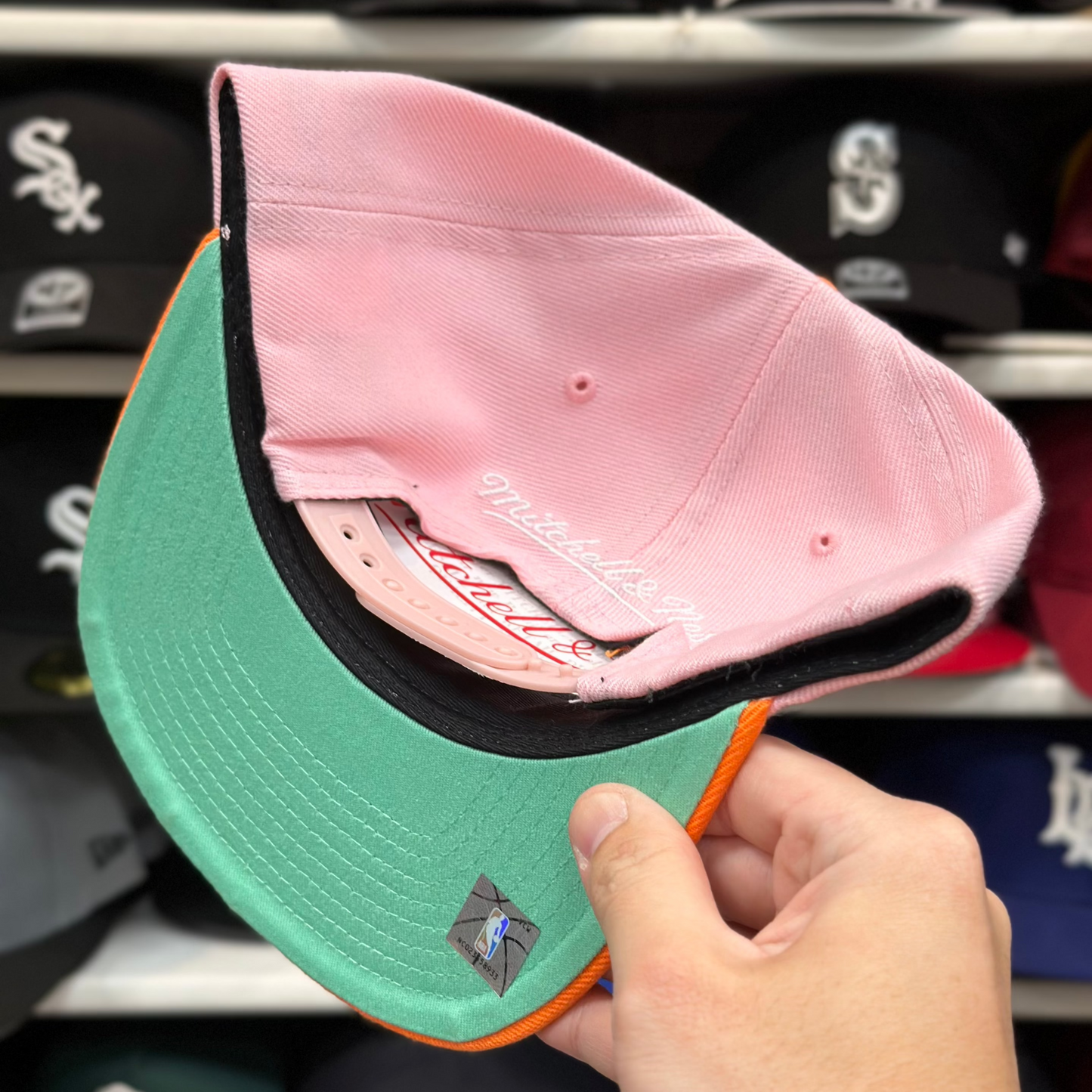 Chicago Bulls Two-Tone Snapback | Mitchell & Ness Original Fit | Pink/Orange