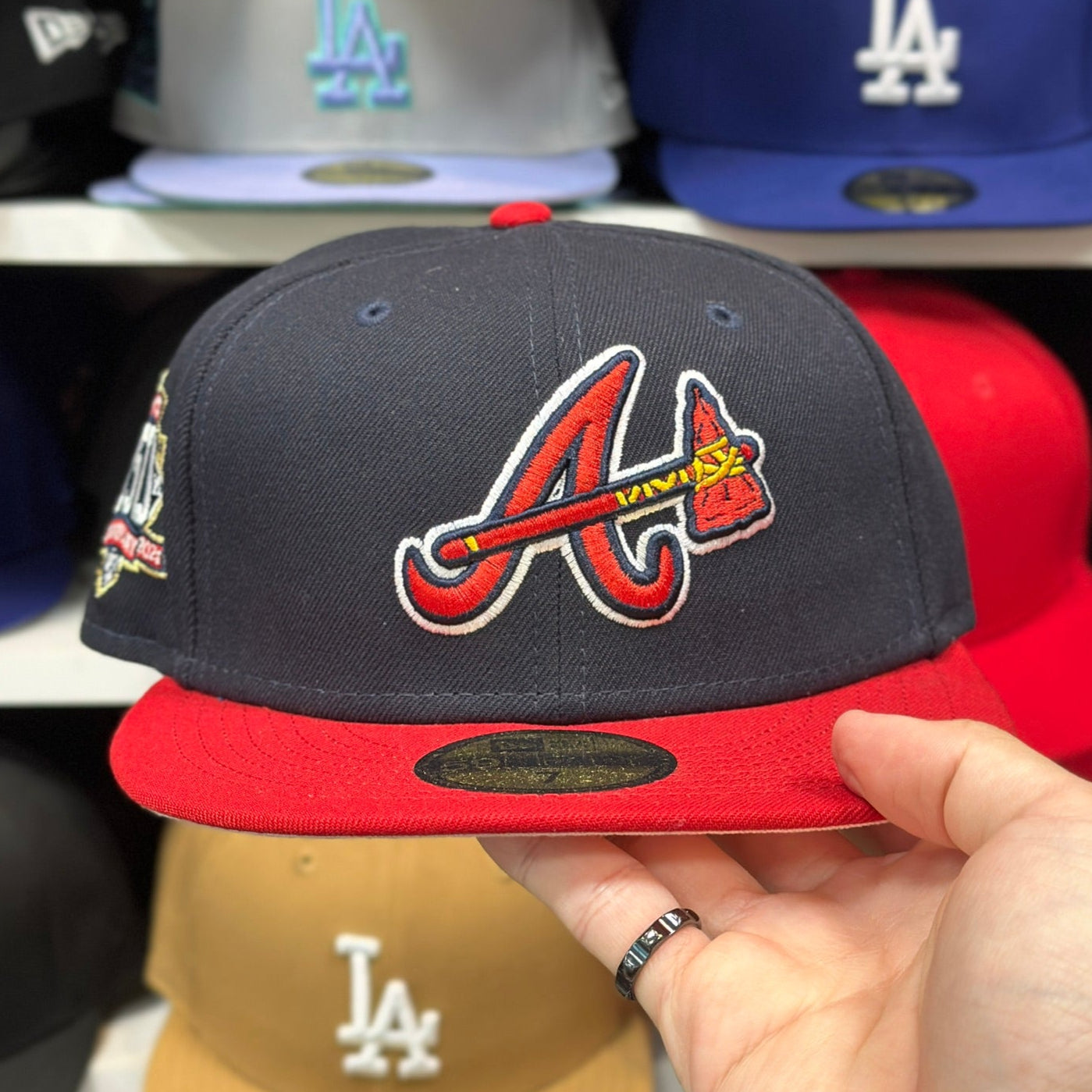 New Era 59FIFTY Atlanta Braves MLB '150th Anniversary' Patch Fitted Cap Navy/Red