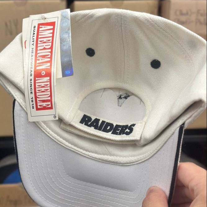 Oakland Raiders NFL Ball Cap | Vintage American Needle Adjustable Velcro Strap | White