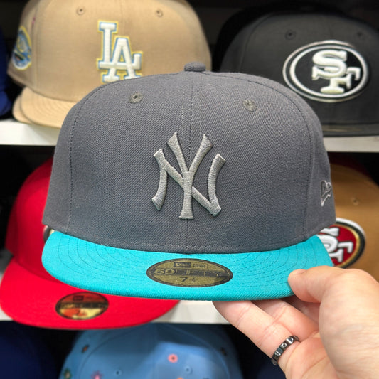 New Era New York Yankees Gray/Teal 59FIFTY Fitted Hat | Size 7 1/2