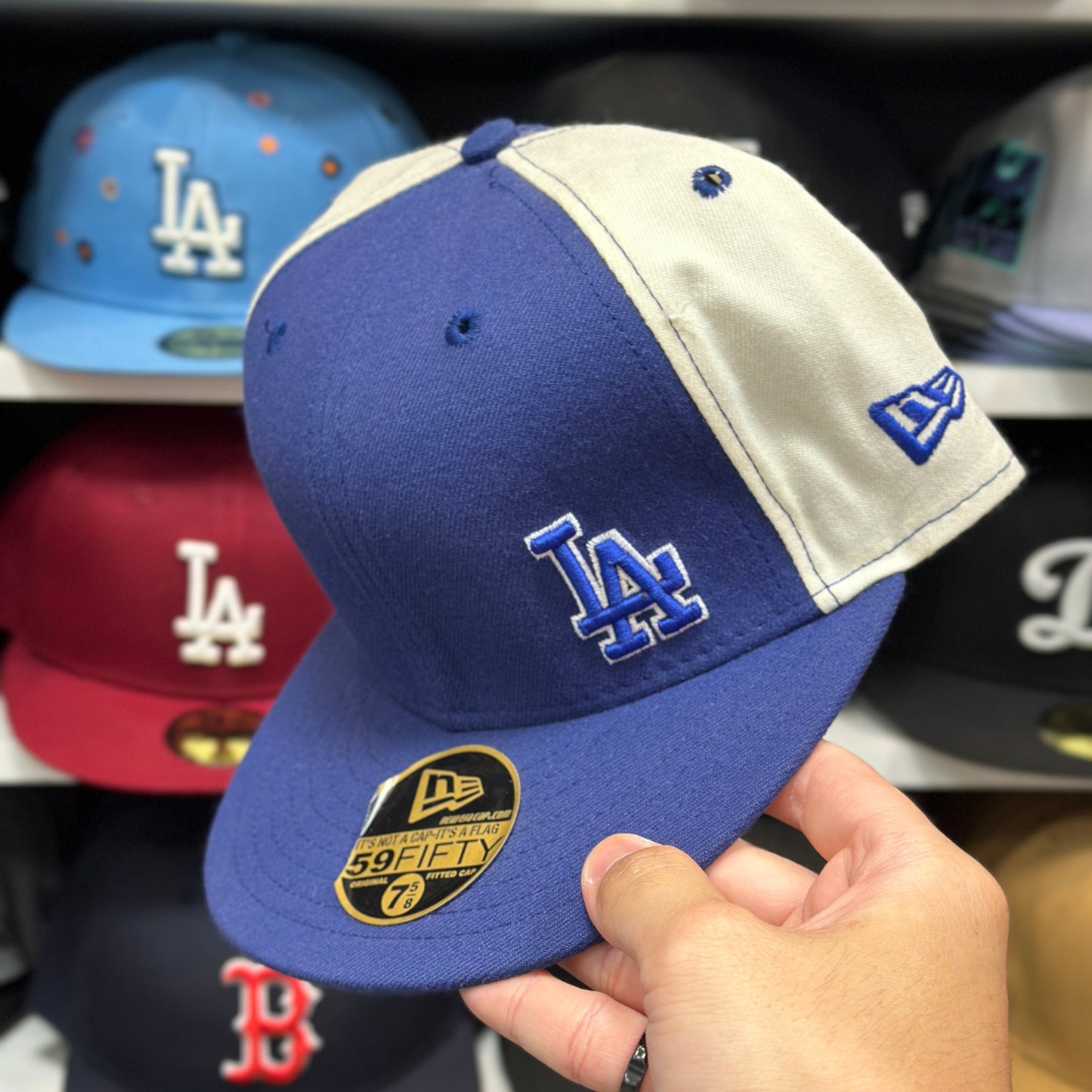 LA Dodgers MLB Vintage Fitted Hat | New Era 59FIFTY Sized Cap | Blue/White Size 7 5/8
