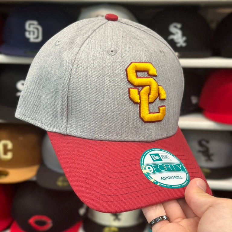 USC Trojans NCAA Ball Cap New Era 9FORTY Adjustable Velcro Strap Silver/Red