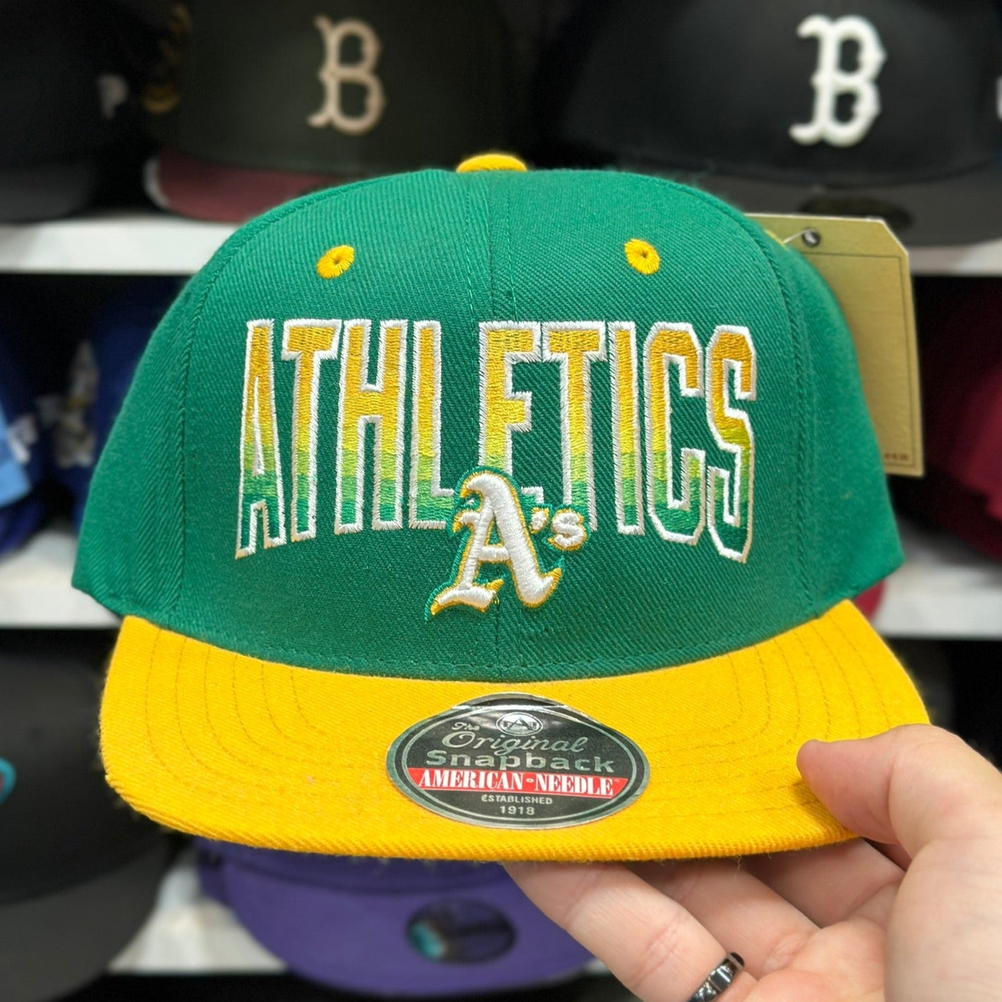 Oakland Athletics MLB Vintage Snapback | American Needle Adjustable Snap | Green/Yellow
