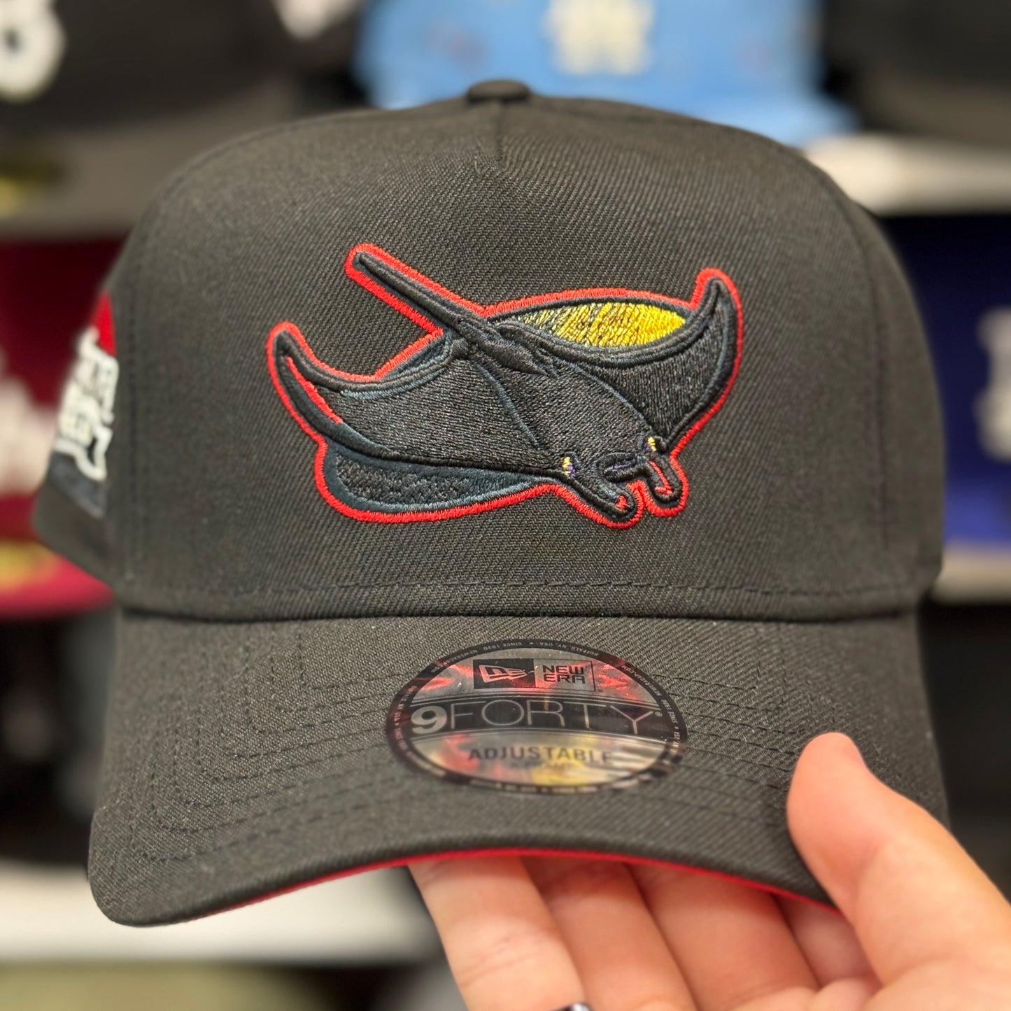 New Era Tampa Bay Rays 'Tropicana Field' A-Frame 9FORTY Snapback Black Red Under Brim