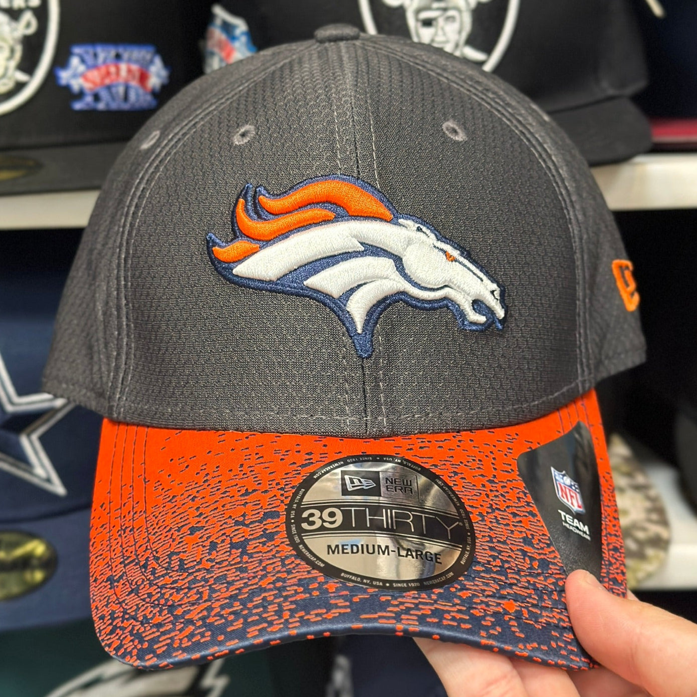 Denver Broncos NFL Ball Cap | New Era 39THIRTY Adjustable Curve Bill | Orange/Navy