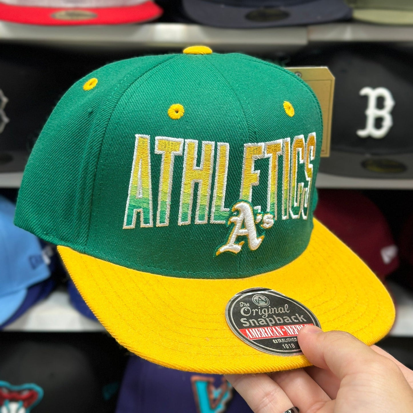 Oakland Athletics MLB Vintage Snapback | American Needle Adjustable Snap | Green/Yellow