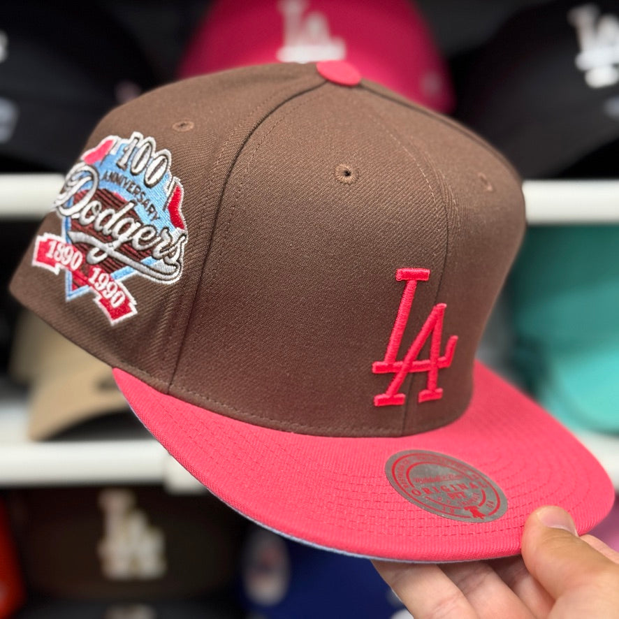 Mitchell & Ness Los Angeles Dodgers '100th Anniversary' Mitchell & Ness Snapback Mocha/Pink