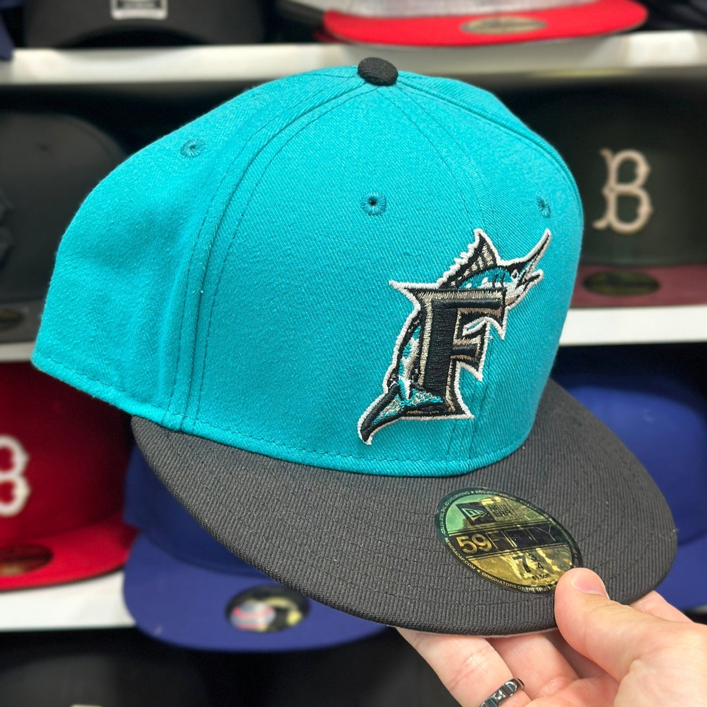 Florida Marlins MLB Fitted Cap | Classic New Era 59FIFTY Sized Hat | Teal//Black