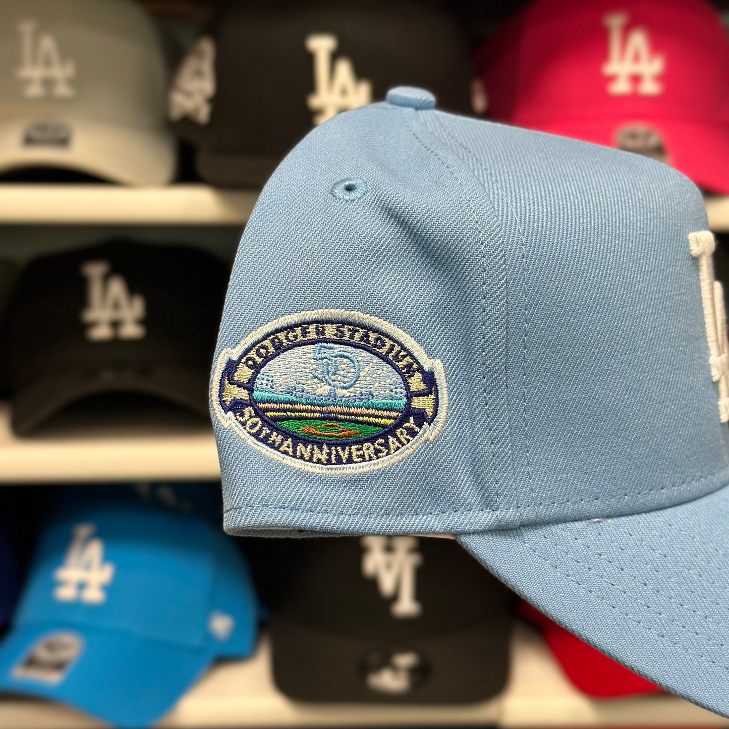 New Era LA Dodgers 50th Anniversary A-Frame 9FORTY Snapback Light Blue