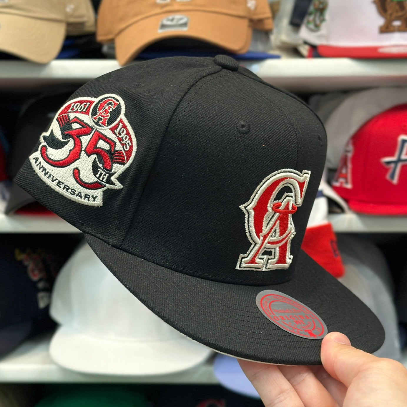 LA Angels MLB Snapback '35th Anniversary' Patch | Mitchell & Ness Original Fit Adjustable Snapback | Black