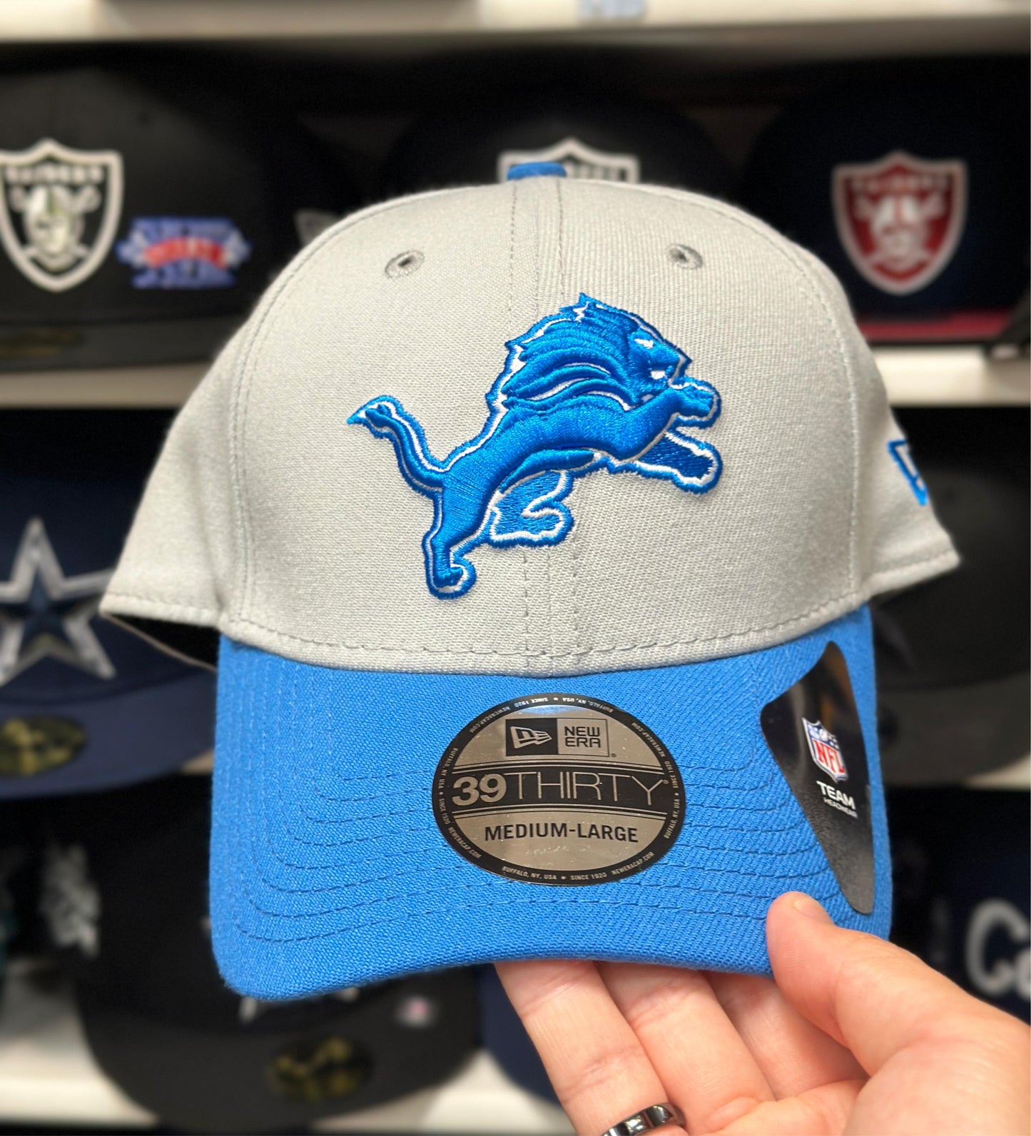 New Era Detroit Lions 39THIRTY Ball Cap Silver/Blue - Product Image