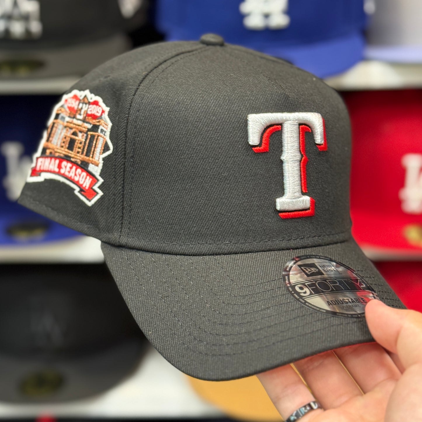 New Era Texas Rangers '1994 2019 Final Season' A-Frame 9FORTY Snapback Black Red Under Brim