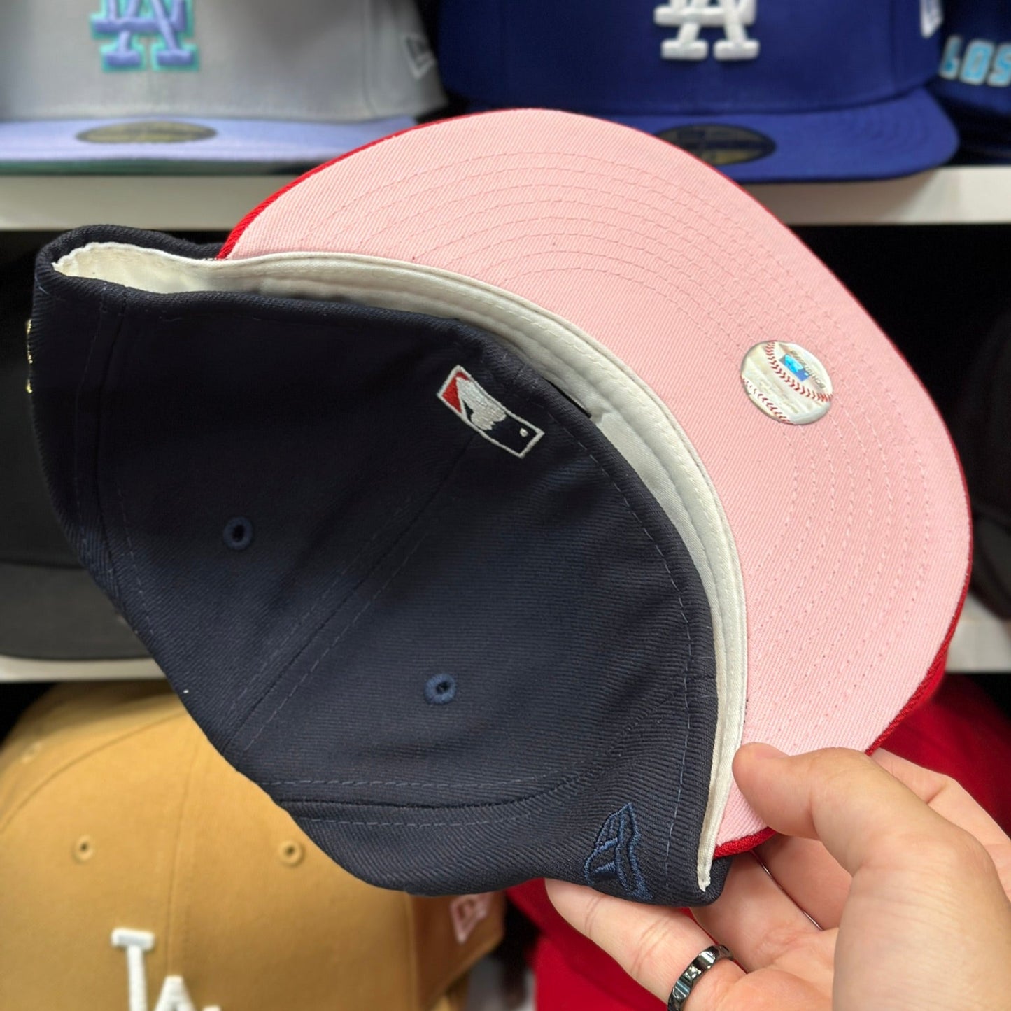 New Era 59FIFTY Atlanta Braves MLB '150th Anniversary' Patch Fitted Cap Navy/Red
