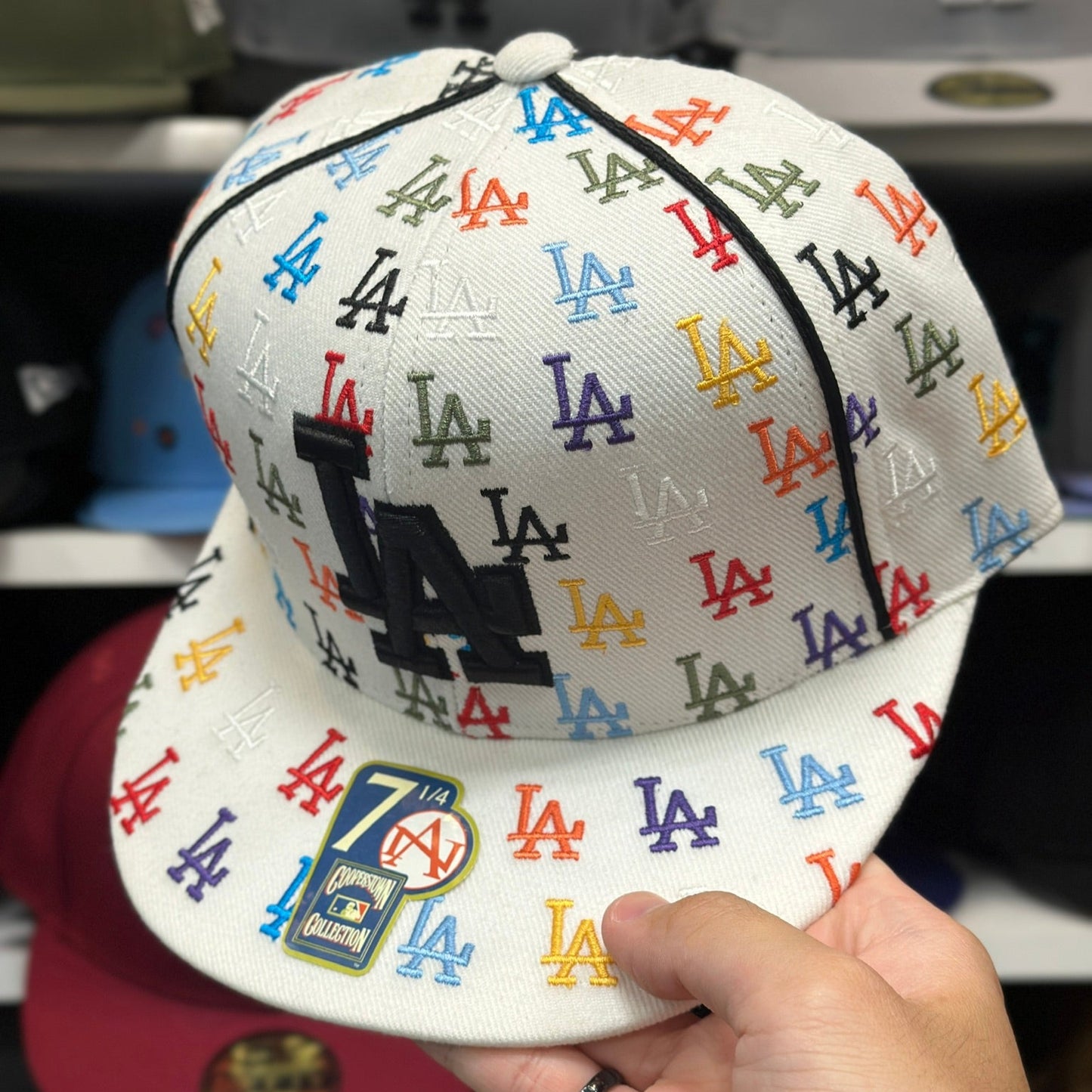 LA Dodgers MLB Fitted Hat | Vintage American Needle Sized Cap | White/Multicolor