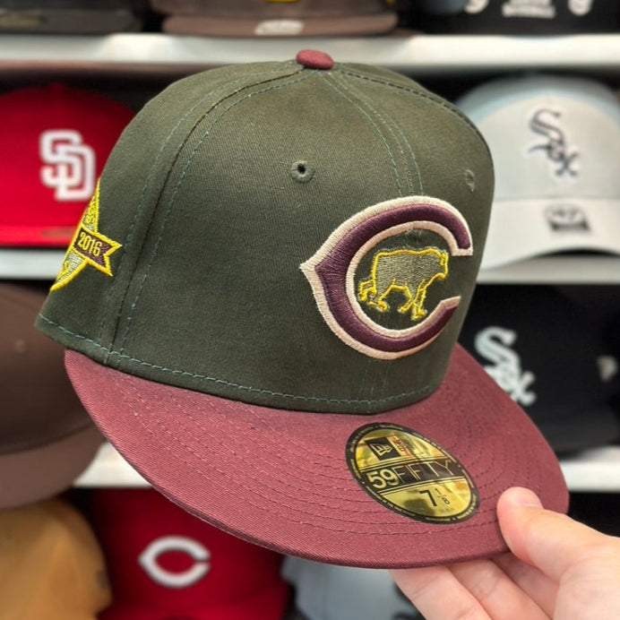 Chicago Cubs MLB Fitted Cap | New Era 59FIFTY Sized Cap | Olive/Maroon