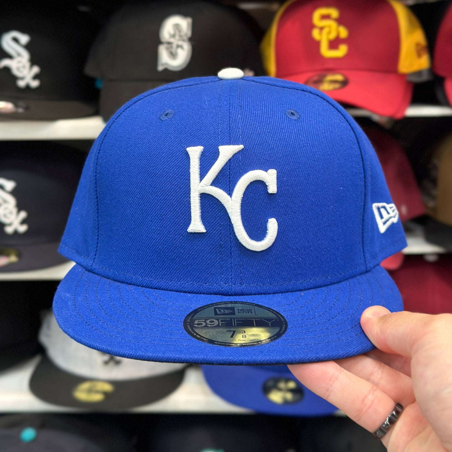 New Era 59FIFTY Kansas City Royals MLB Fitted Cap Classic Sized Hat Blue/White