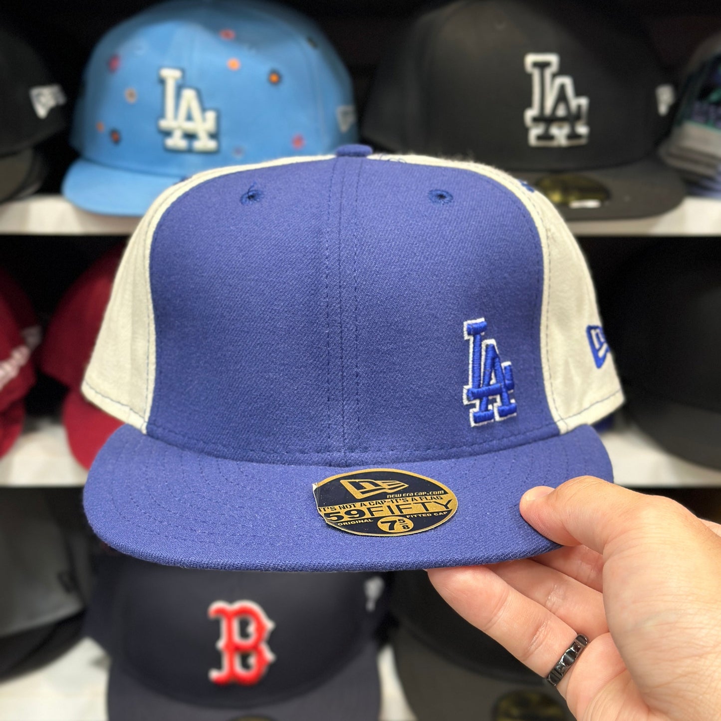 LA Dodgers MLB Vintage Fitted Hat | New Era 59FIFTY Sized Cap | Blue/White Size 7 5/8