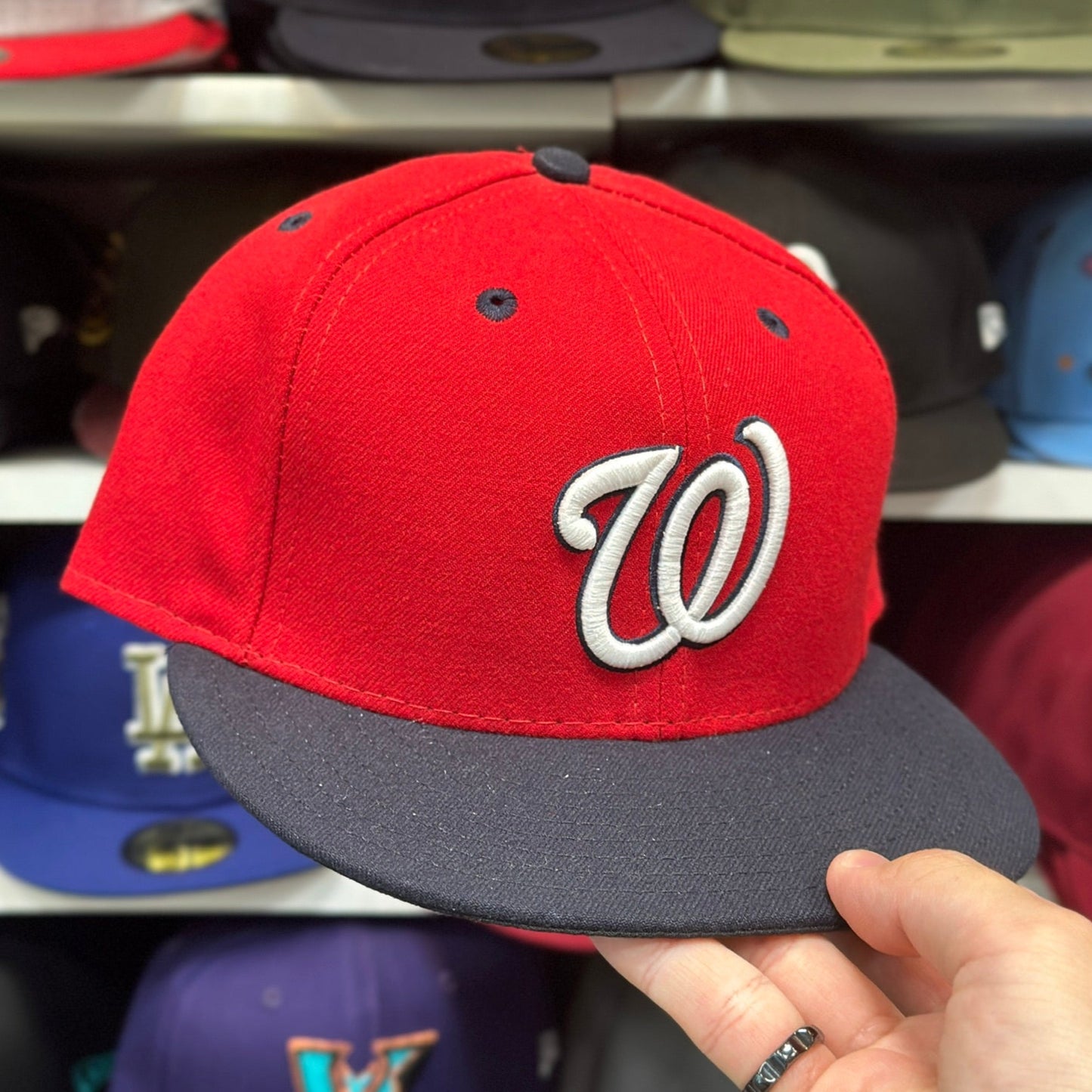 Washington Nationals MLB Vintage Fitted Hat | New Era 59FIFTY Sized Cap | Red/Black