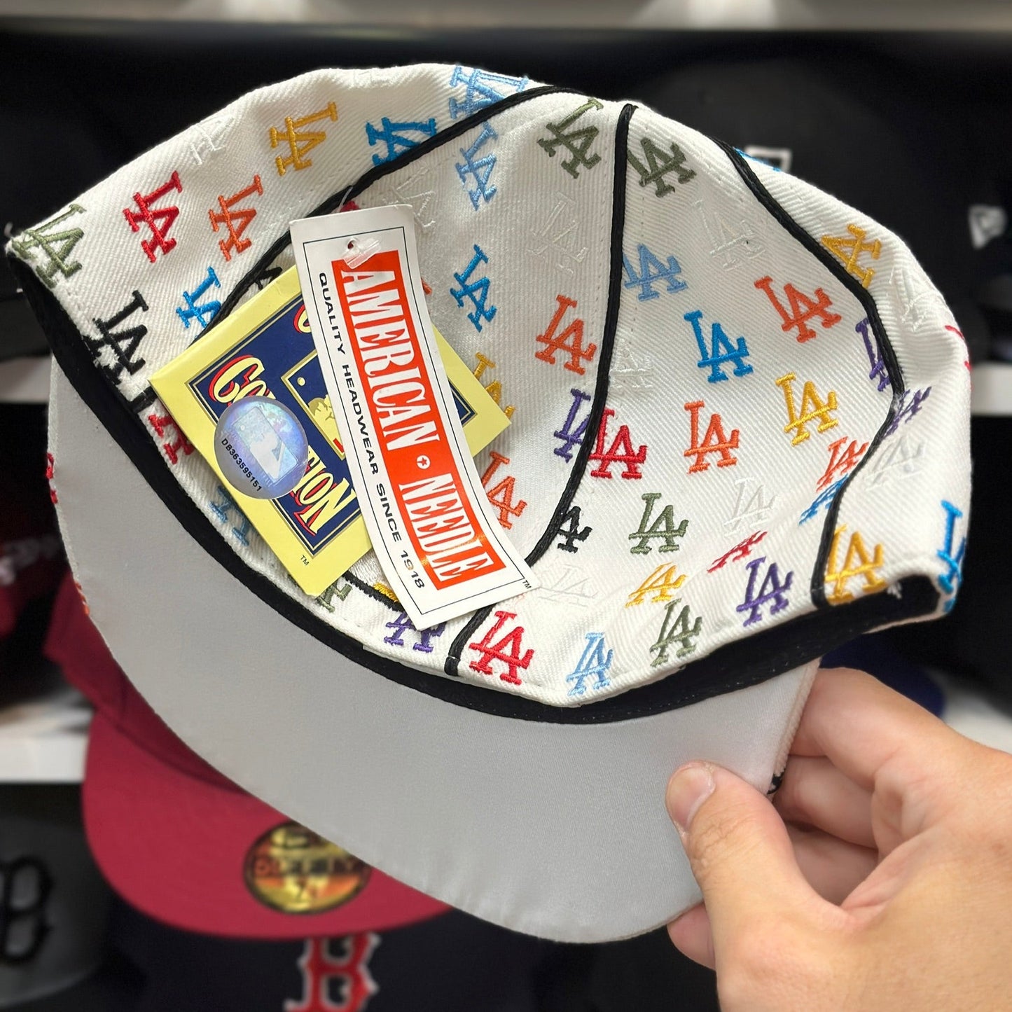 LA Dodgers MLB Fitted Hat | Vintage American Needle Sized Cap | White/Multicolor