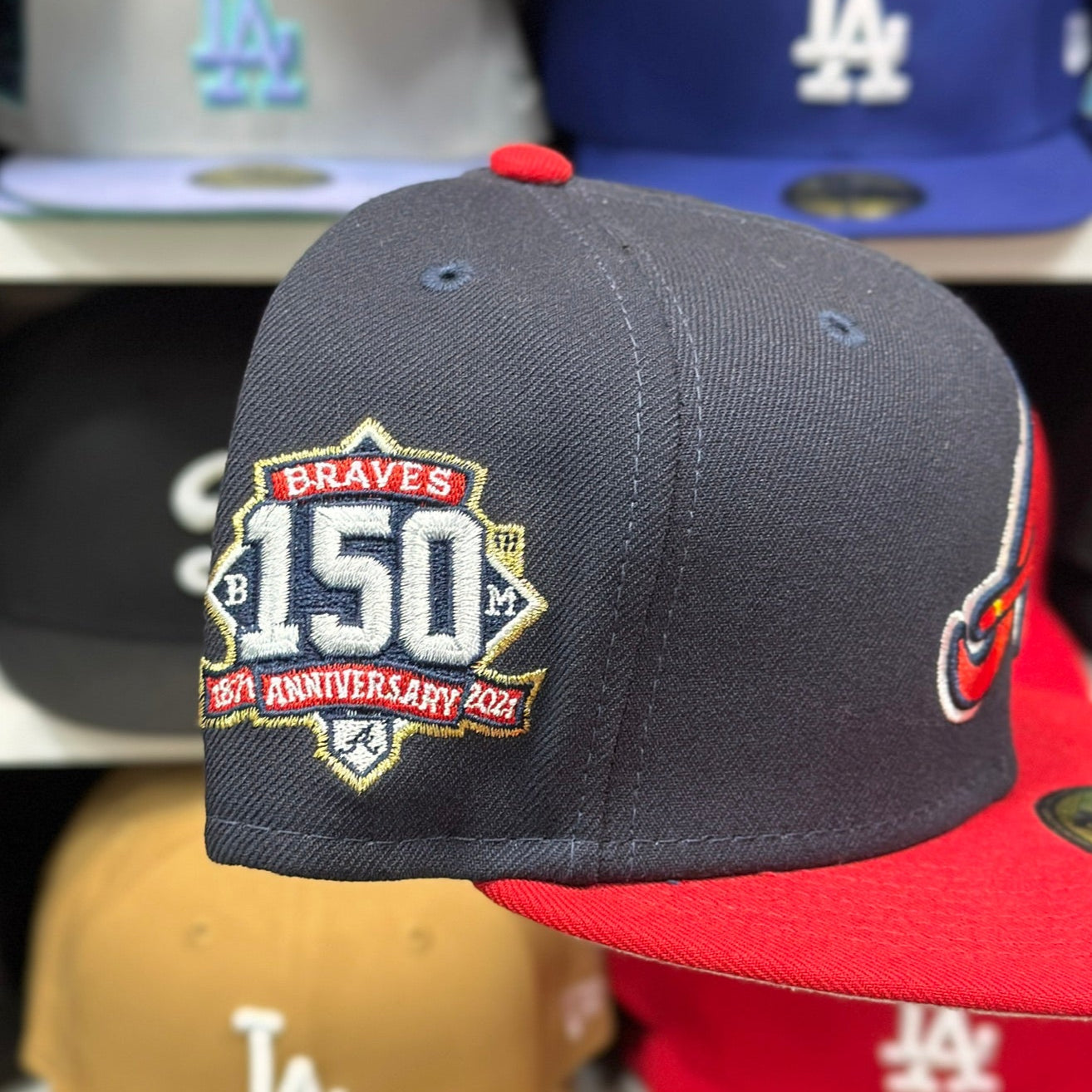 New Era 59FIFTY Atlanta Braves MLB '150th Anniversary' Patch Fitted Cap Navy/Red