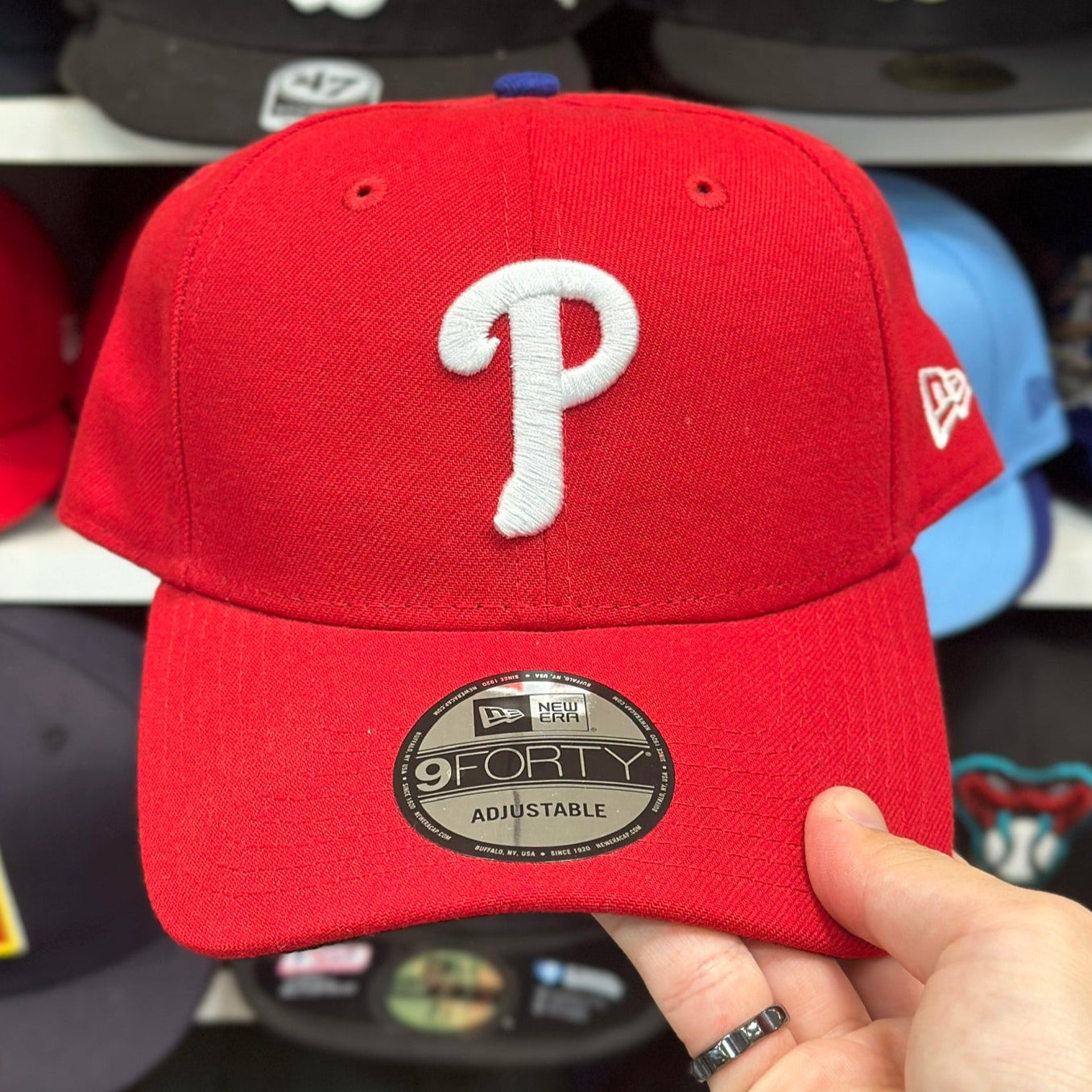Philadelphia Phillies MLB Ball Cap | New Era 9FORTY Adjustable Velcro Strap | Red