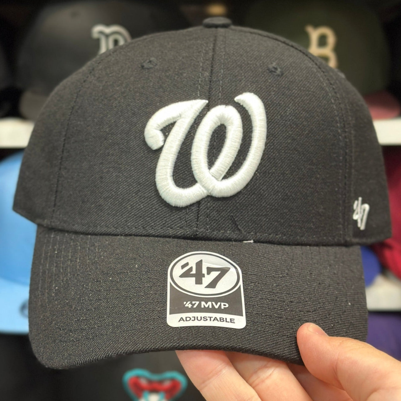 Washington Nationals MLB Ball Cap | '47 Brand MVP Adjustable Curve Cap | Black