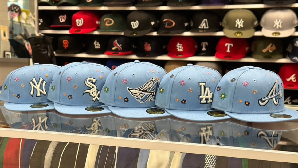 New Era New York Yankees 'Floral Patches - Blue Silk Inline' 59FIFTY Fitted Hat | Pink Under Brim
