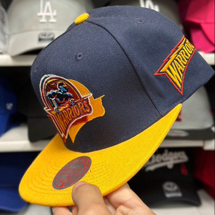 Golden State Warriors NBA Snapback | Mitchell & Ness Original Fit Adjustable Hat | Navy/Yellow