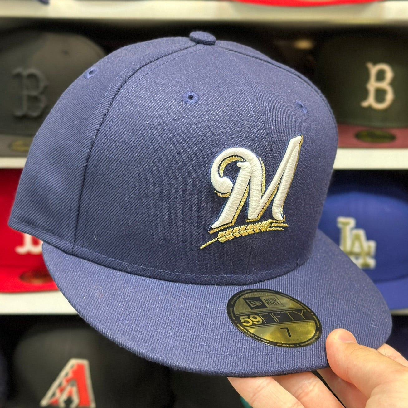Milwaukee Brewers MLB Fitted Hat | New Era 59FIFTY Sized Cap | Navy