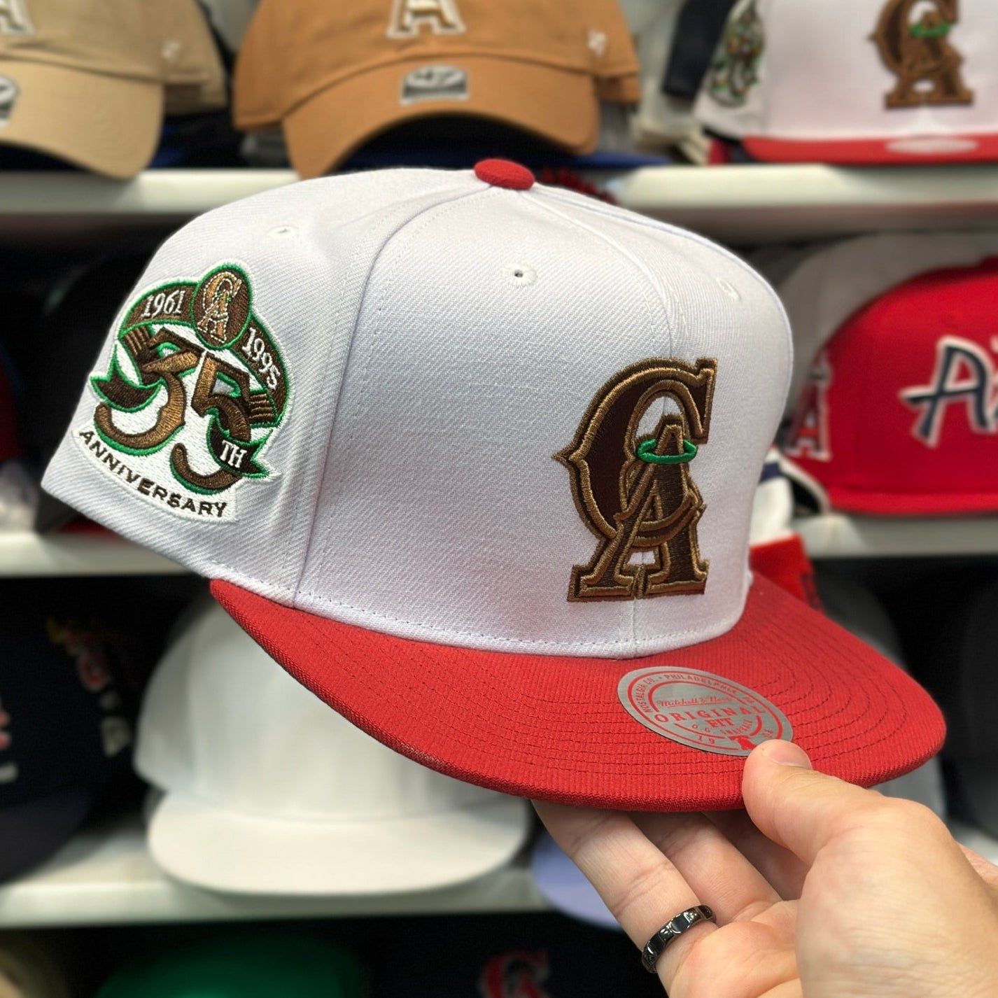 LA Angels MLB Snapback '35th Anniversary' Patch | Mitchell & Ness Original Fit Adjustable Snapback | White/Red