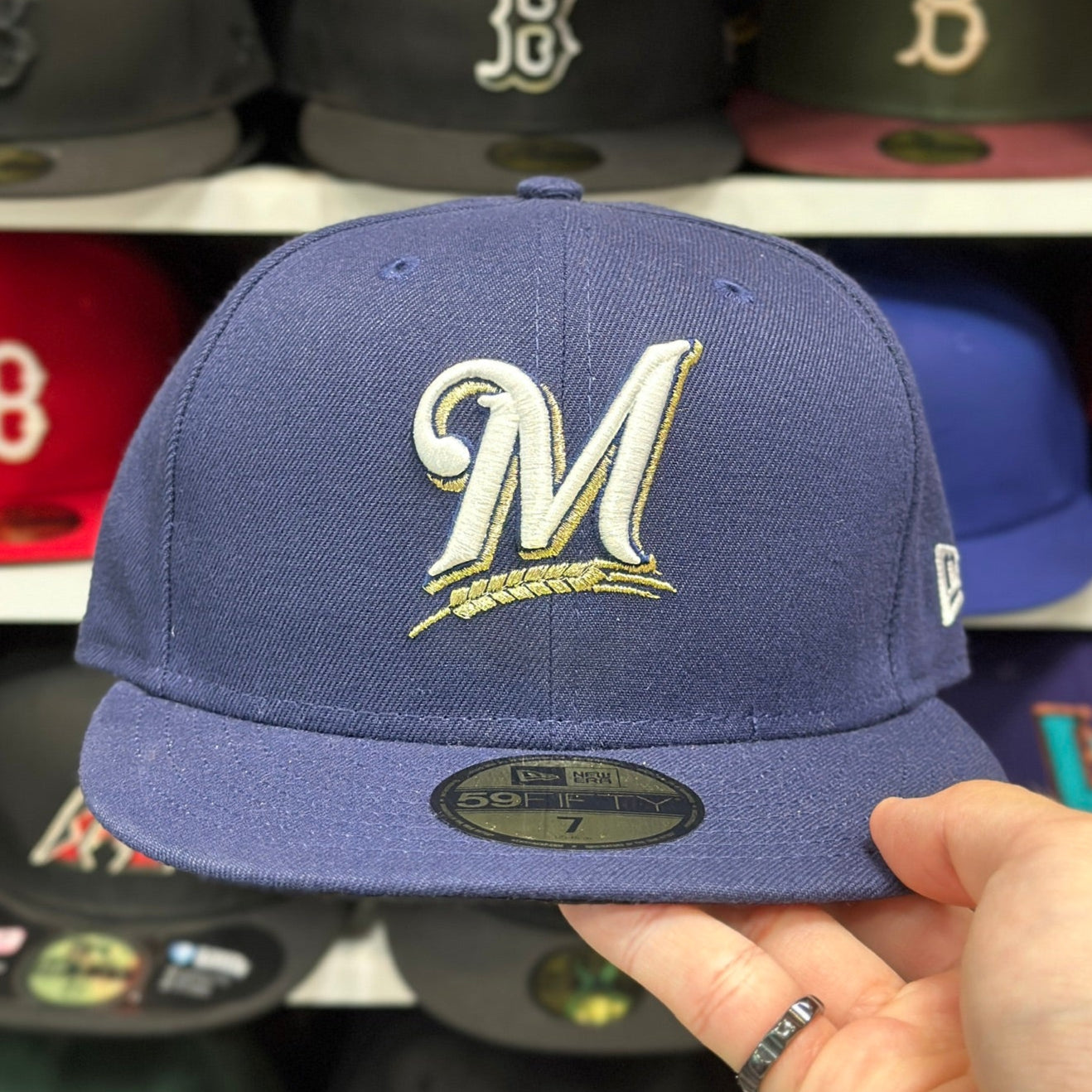 Milwaukee Brewers MLB Fitted Hat | New Era 59FIFTY Sized Cap | Navy